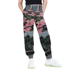 Pink Peony  Flower Kids  Elastic Waist Pants by artworkshop