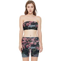 Pink Peony  Flower Stretch Shorts and Tube Top Set