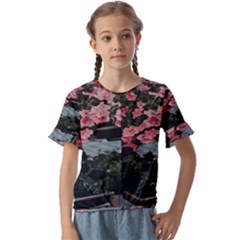 Pink Peony  Flower Kids  Cuff Sleeve Scrunch Bottom Tee