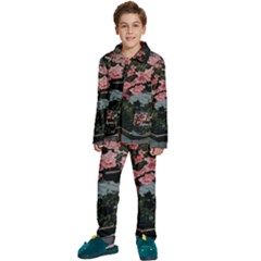 Pink Peony  Flower Kids  Long Sleeve Velvet Pajamas Set by artworkshop