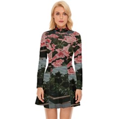 Pink Peony  Flower Long Sleeve Velour Longline Dress