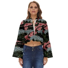 Pink Peony  Flower Boho Long Bell Sleeve Top