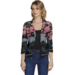 Pink Peony  Flower Women s Casual 3/4 Sleeve Spring Jacket