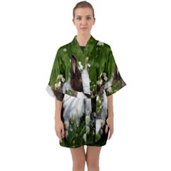 Rabbit Half Sleeve Satin Kimono  by artworkshop