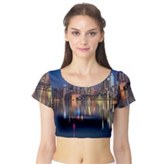 Seaside River Short Sleeve Crop Top by artworkshop