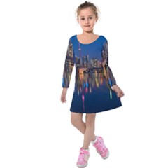 Seaside River Kids  Long Sleeve Velvet Dress by artworkshop