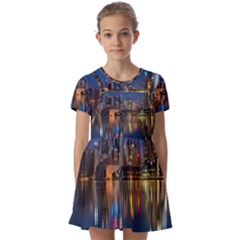 Seaside River Kids  Short Sleeve Pinafore Style Dress by artworkshop