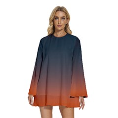 Sky Gradient Round Neck Long Sleeve Bohemian Style Chiffon Mini Dress