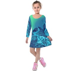 Aurora Borealis Sky Winter Snow Mountains Night Kids  Long Sleeve Velvet Dress by B30l