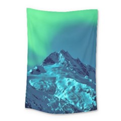 Aurora Borealis Sky Winter Snow Mountains Night Small Tapestry by B30l