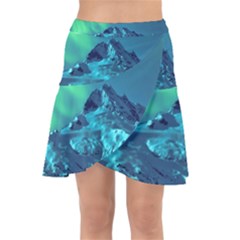 Aurora Borealis Sky Winter Snow Mountains Night Wrap Front Skirt by B30l