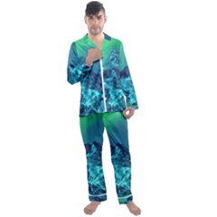 Aurora Borealis Sky Winter Snow Mountains Night Men s Long Sleeve Satin Pajamas Set