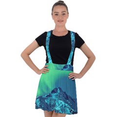 Aurora Borealis Sky Winter Snow Mountains Night Velvet Suspender Skater Skirt by B30l