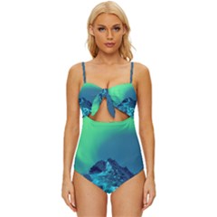 Aurora Borealis Sky Winter Snow Mountains Night Knot Front One-piece Swimsuit