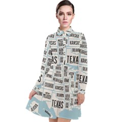 Black White Usa Map States Long Sleeve Chiffon Shirt Dress by B30l