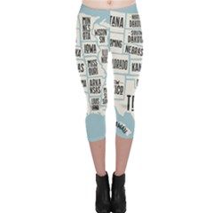 Black White Usa Map States Capri Leggings  by B30l