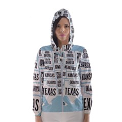 Black White Usa Map States Women s Hooded Windbreaker by B30l