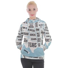 Black White Usa Map States Women s Hooded Pullover