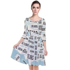 Black White Usa Map States Quarter Sleeve Waist Band Dress by B30l