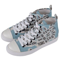 Black White Usa Map States Women s Mid-top Canvas Sneakers by B30l