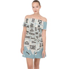 Black White Usa Map States Off Shoulder Chiffon Dress