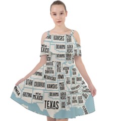 Black White Usa Map States Cut Out Shoulders Chiffon Dress by B30l