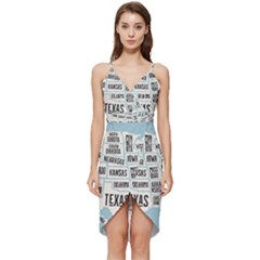 Black White Usa Map States Wrap Frill Dress by B30l