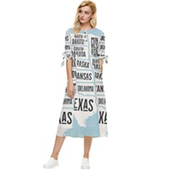 Black White Usa Map States Bow Sleeve Chiffon Midi Dress by B30l