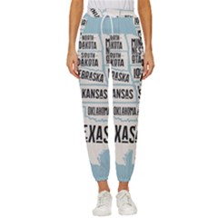 Black White Usa Map States Women s Cropped Drawstring Pants by B30l