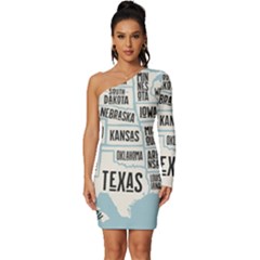 Black White Usa Map States Long Sleeve One Shoulder Mini Dress by B30l