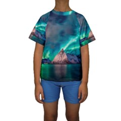 Amazing Aurora Borealis Colors Kids  Short Sleeve Swimwear