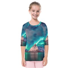 Amazing Aurora Borealis Colors Kids  Quarter Sleeve Raglan Tee