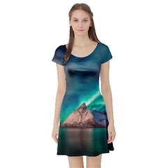 Amazing Aurora Borealis Colors Short Sleeve Skater Dress by B30l