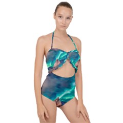 Amazing Aurora Borealis Colors Scallop Top Cut Out Swimsuit by B30l