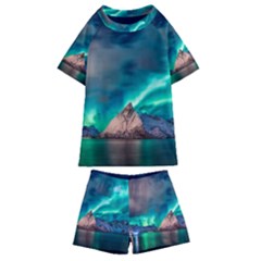 Amazing Aurora Borealis Colors Kids  Swim Tee And Shorts Set by B30l