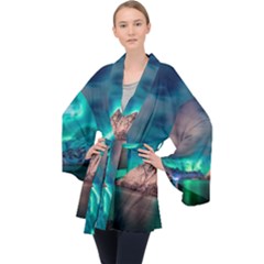 Amazing Aurora Borealis Colors Long Sleeve Velvet Kimono  by B30l