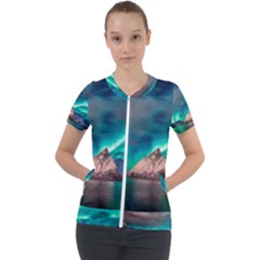 Amazing Aurora Borealis Colors Short Sleeve Zip Up Jacket by B30l