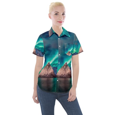 Amazing Aurora Borealis Colors Women s Short Sleeve Pocket Shirt by B30l