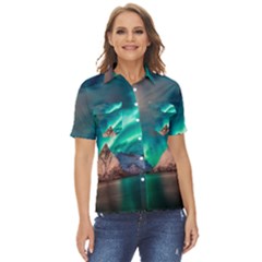 Amazing Aurora Borealis Colors Women s Short Sleeve Double Pocket Shirt