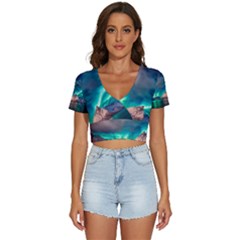 Amazing Aurora Borealis Colors V-neck Crop Top by B30l