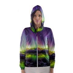 Aurora Borealis Polar Northern Lights Natural Phenomenon North Night Mountains Women s Hooded Windbreaker by B30l