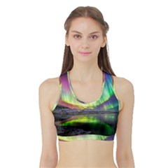 Aurora Borealis Polar Northern Lights Natural Phenomenon North Night Mountains Sports Bra With Border by B30l