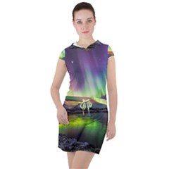 Aurora Borealis Polar Northern Lights Natural Phenomenon North Night Mountains Drawstring Hooded Dress by B30l