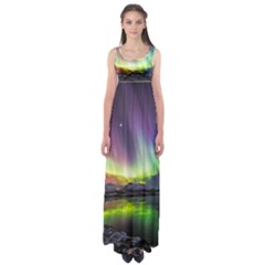 Aurora Borealis Polar Northern Lights Natural Phenomenon North Night Mountains Empire Waist Maxi Dress by B30l