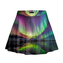 Aurora Borealis Polar Northern Lights Natural Phenomenon North Night Mountains Mini Flare Skirt by B30l