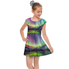 Aurora Borealis Polar Northern Lights Natural Phenomenon North Night Mountains Kids  Cap Sleeve Dress by B30l