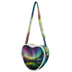 Aurora Borealis Polar Northern Lights Natural Phenomenon North Night Mountains Heart Shoulder Bag by B30l