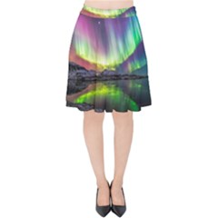 Aurora Borealis Polar Northern Lights Natural Phenomenon North Night Mountains Velvet High Waist Skirt by B30l