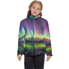 Aurora Borealis Polar Northern Lights Natural Phenomenon North Night Mountains Kids  Puffer Bubble Jacket Coat by B30l