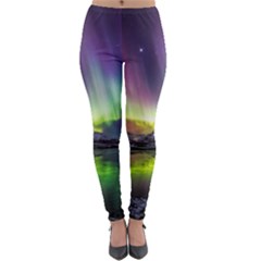 Aurora Borealis Polar Northern Lights Natural Phenomenon North Night Mountains Lightweight Velour Leggings by B30l